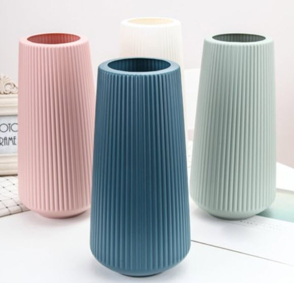 Cylindrical Style Flower Vase (White / Blue)