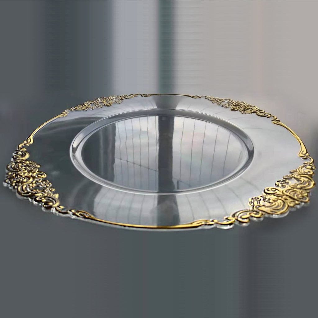 Clear Gold Round Charger Plate – Antique Design Rim