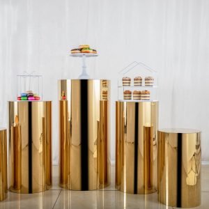 Gold Mirror Stainless Steel Round Cylinder / Pillar - Set of 3