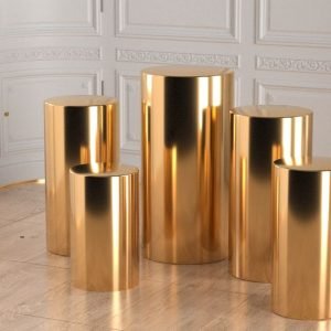 Gold Mirror Stainless Steel Round Cylinder / Pillar - Set of 5