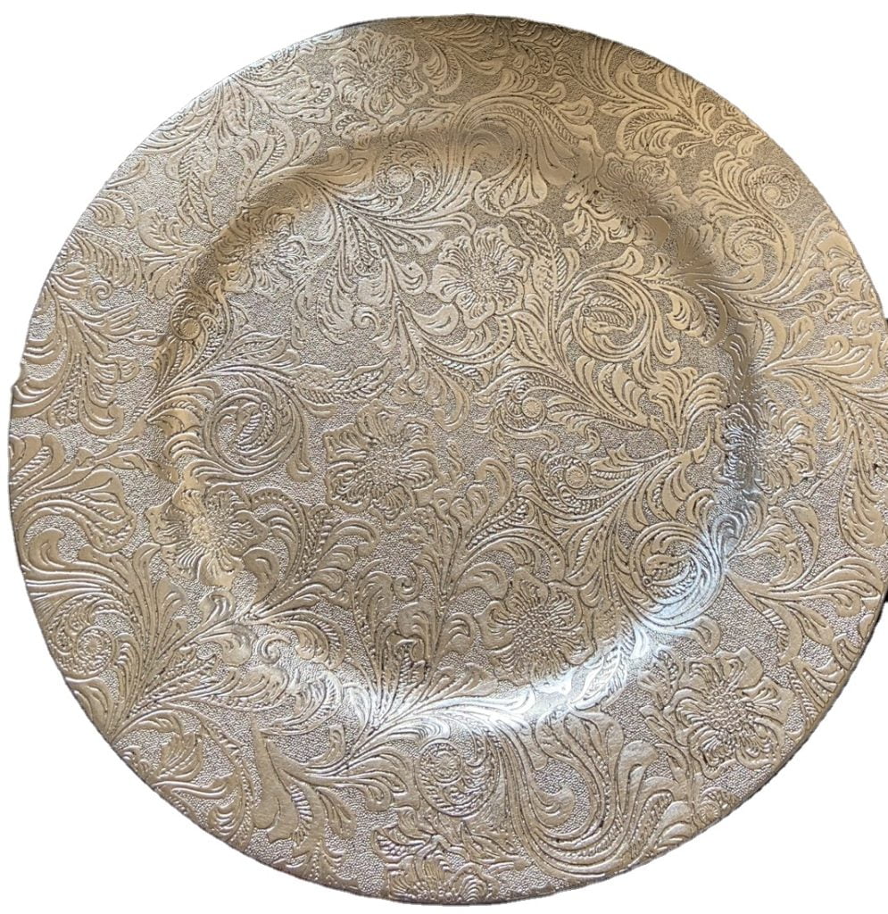 Silver Embossed Matte Round Charger Plate