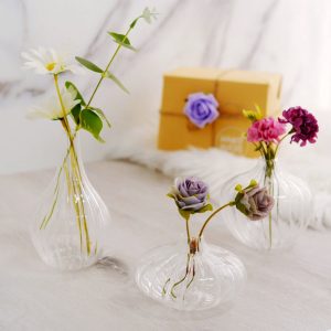 Clear Ribbed Design Glass Flower Vases (Set of 3)