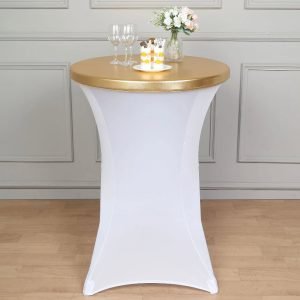 Metallic Gold Spandex Stretch Fitted Cocktail Table Top Cover