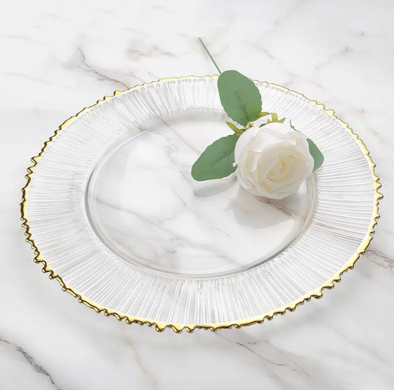 Sunray Wavy Clear Gold Rim Glass Charger Plate