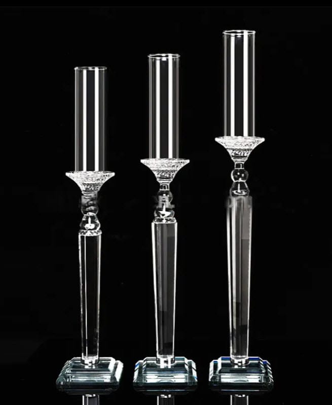Crystal Glass Candle Holder / Candlestick – Set of 3