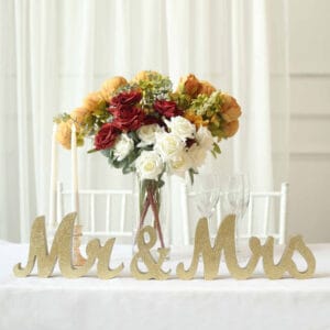 Gold Glittered Wooden Mr & Mrs Sign