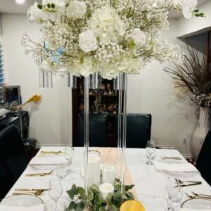 Premium Silk Flower Ball for Centerpiece (Baby Breath /White Rose)