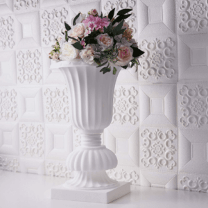 White Urn Planter / Floral Pedestal Flower Pot Plant Stand