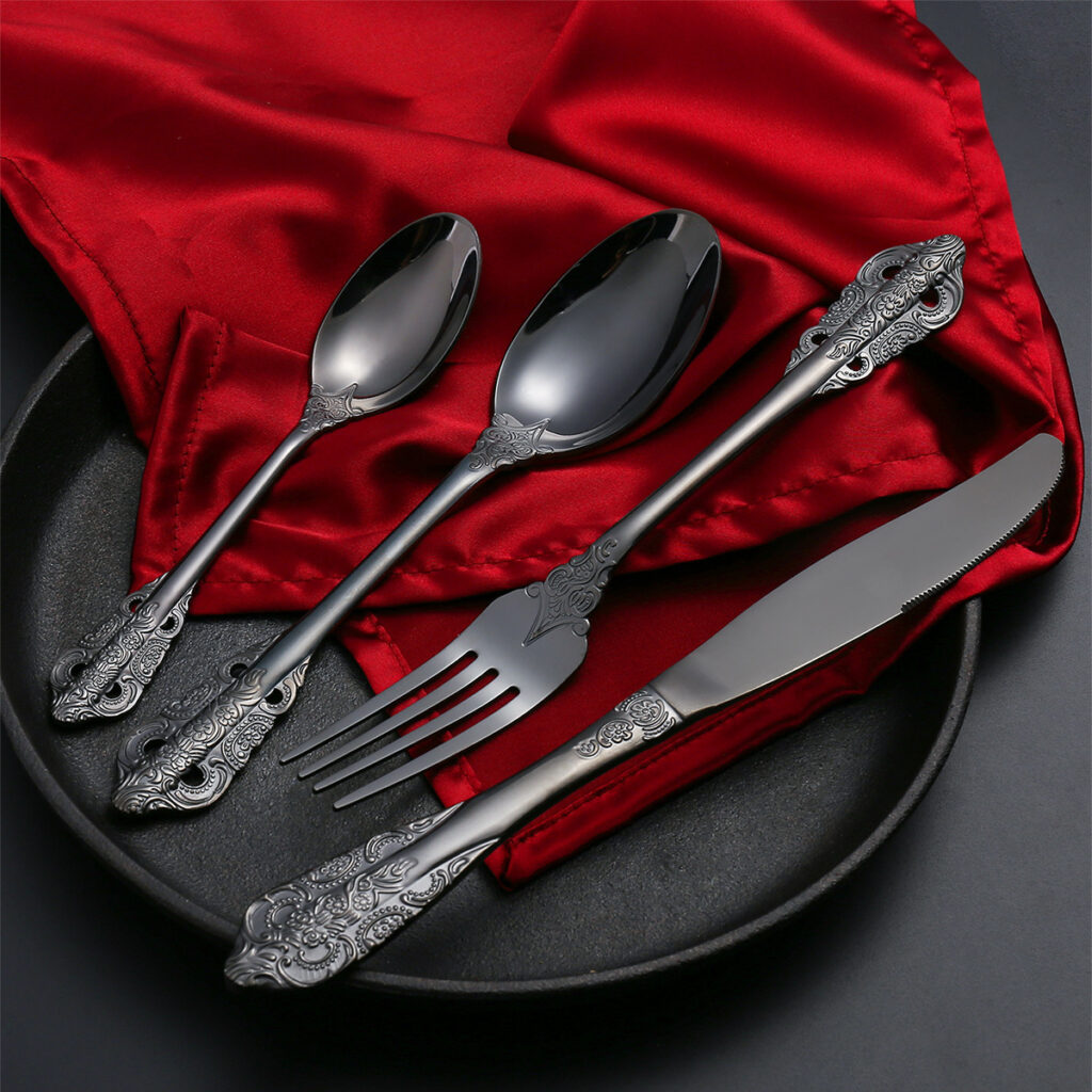 Mirror Black Royal Design Cutlery / Flatware (Set of 4)