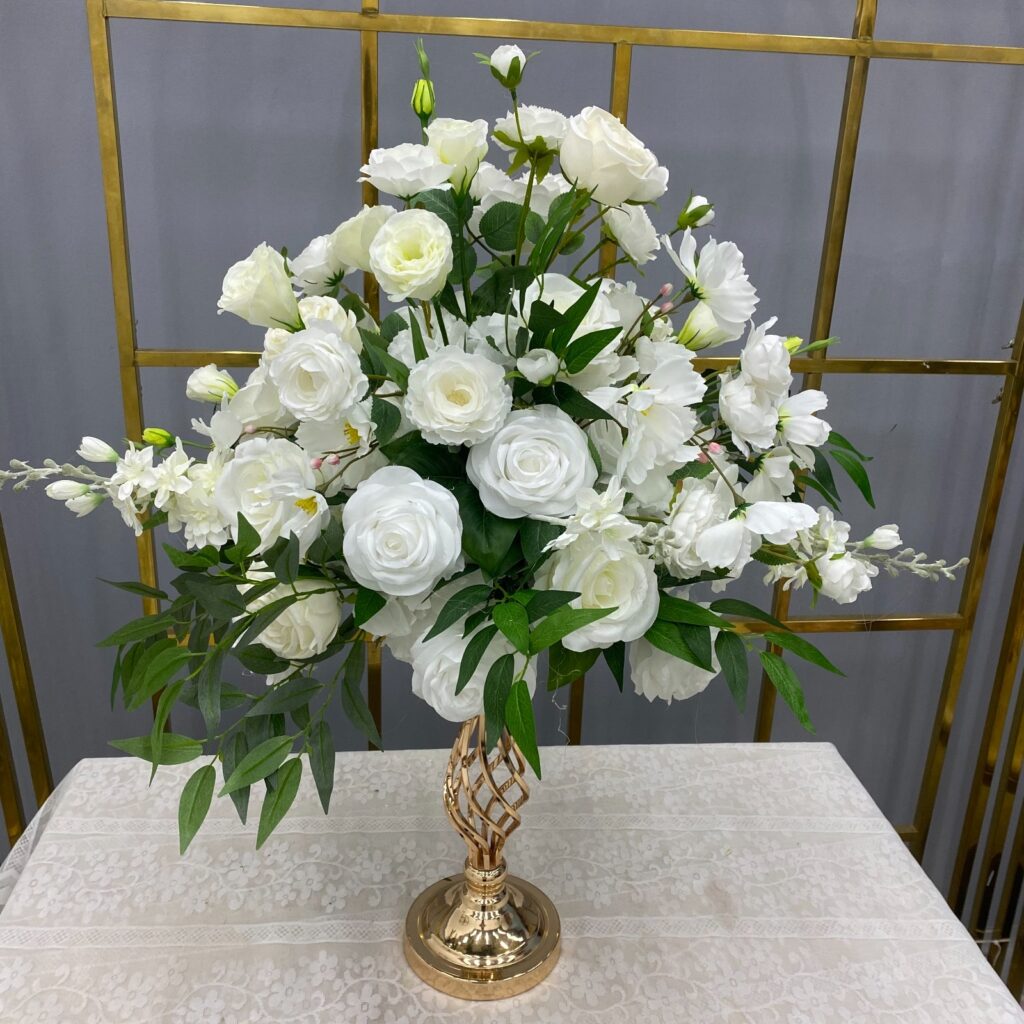Premium Faux Flower Ball for Centerpiece (White with Greenery)