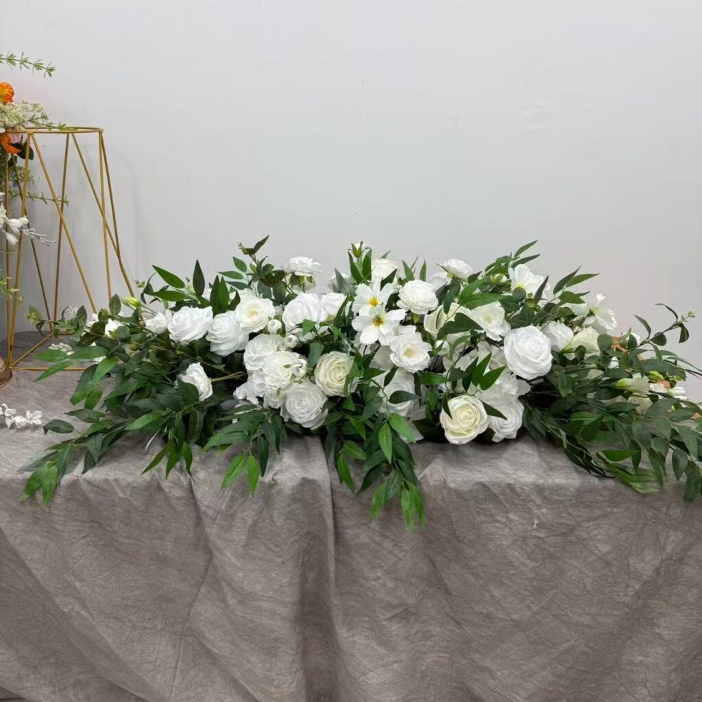 Flower Runner / Flower Garland for Sweetheart Table - White